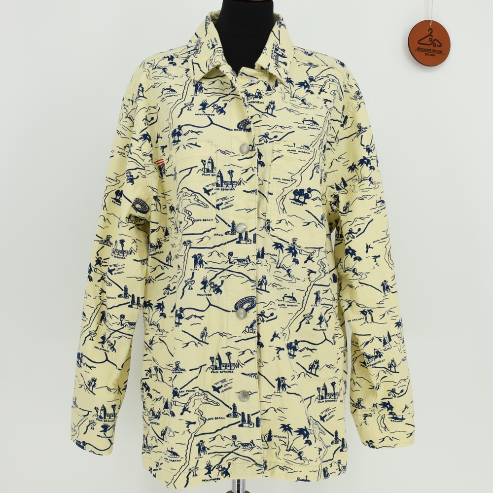 BDG Urban Outfitters Yellow California Map Print Cotton Shirt Jacket XL NWOT